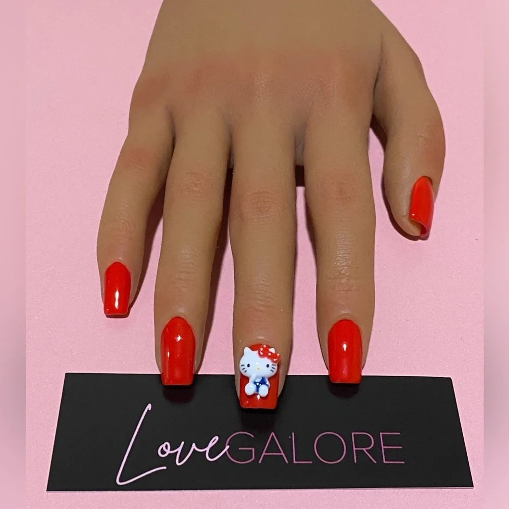 Handcrafted Press ons Red Hello Kitty theme Short Square- Love Galore - Picture 3 of 5